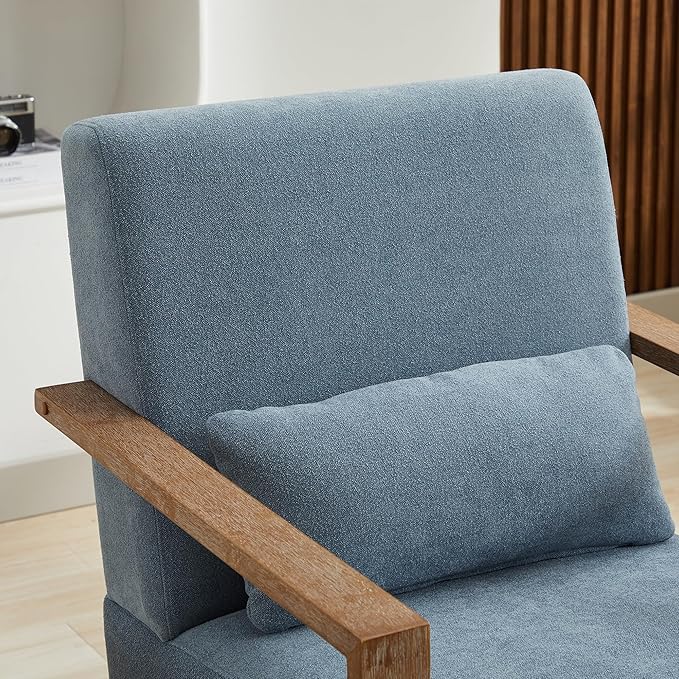 Swivel Modern Upholstered Accent Chair with Solid Wood Armrests and 360 Degree Comfy Lounge Reading Chair Side Armchair for Hotel Bedroom Living Room Office and Nursery Room (Blue)