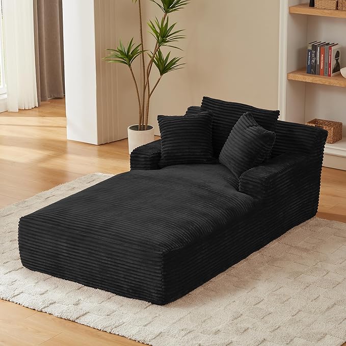 KEIKI 78.7 Corduroy Chaise Lounge Chair Indoor Oversized Cloud Couch with 3 Pillows No Assembly Deep Seat Sleeper Sofa for Home Office &amp Creative Spaces