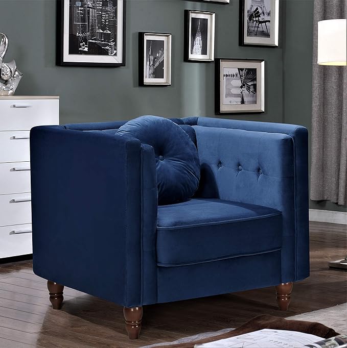 Lexie Velvet Upholstered Mid Century Modern Style Cozy Reading Side Club Arm Sitting Accent Chairs for The Bedroom Living Nursery Kids Room and Home Office Deep Blue