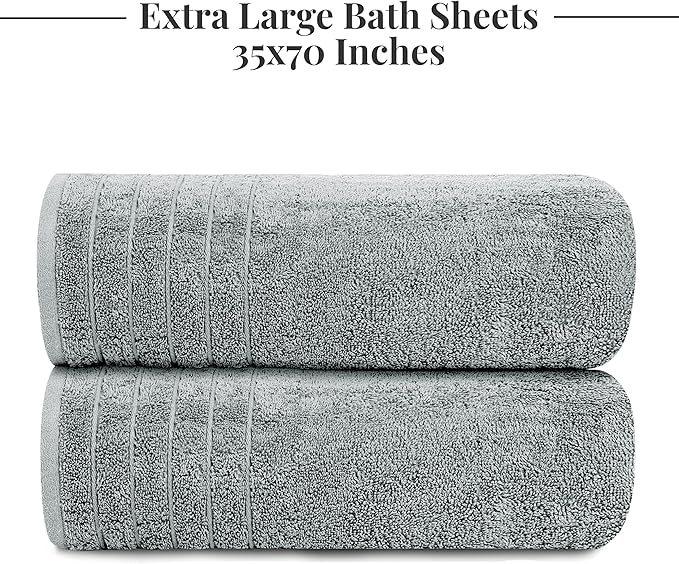 Tens Towels Pack of 2 Extra Large Bath Sheets 35 x 70 Inches 100% Cotton Larger &amp Lighter Weight Quicker to Dry Super Soft &amp Absorbent Oversized Bath Towels Cool Grey