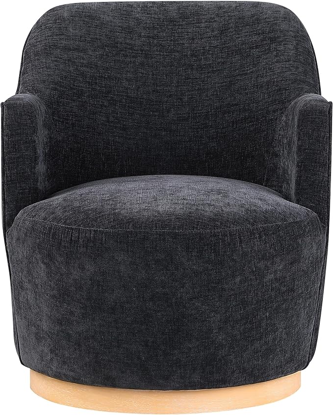 Meridian Furniture 449Black Clarita Collection Modern | Contemporary Swivel Accent Chair with Soft Black Chenille Fabric Natural Wood Finish Base 26.5 W x 30.5 D x 31 H Black