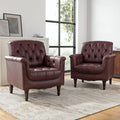 Faux Leather Club Chairs Set of 2 Retro Upholstered Armchair Accent Chair with Solid Wood Legs &amp Nailhead Trim for Living Room/Reading Room Dark Red