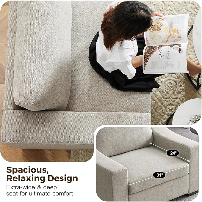 ABCASA 47 W Oversized Accent Chair Comfy Upholstered Sofa Chair with Large Seat and Wide Armrest Pet-Friendly Modern Lounge Armchair for Living Room/Apartment/Bedroom Premium Linen Oatmeal