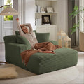 50 Inch Oversized Chaise Lounge Chair Indoor Corduroy Upholstered Sleeper Sofa Bed with Spring Cushion No Assembly Lazy Boneless Chaise Lounge for Bedroom Office Green