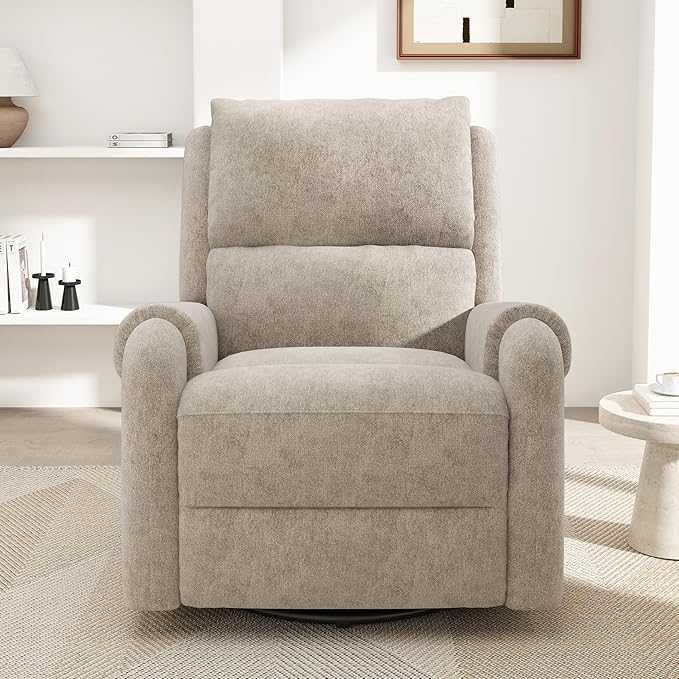 Christopher Knight Home Harper Massage Recliner Chair with 8 Modes Chenille Upholstered Recliner Sofa Swivel Massage Chair with a Side Storage Pocket for Living Room/BedroomHead SupportLight Brown