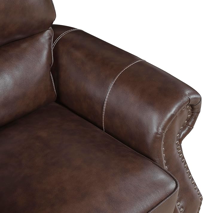 Lexicon Push Back Reclining Chair Top Grain Leather Match Push Back Recliner Chair with Nailhead Trim Rolled Arms Solid Wood Legs for Living Room/Apartment/Office Easy Assembly Brown