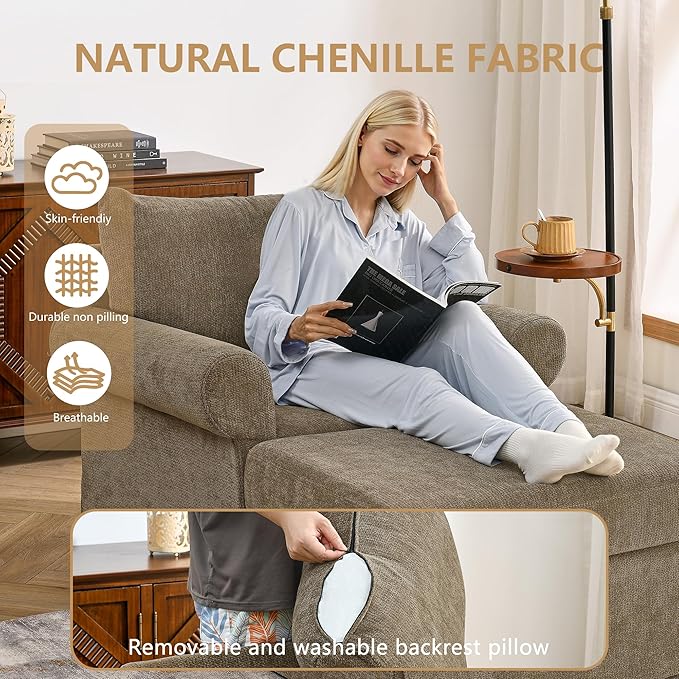 35.82 Accent Chair with Ottoman Set Upholstered Living Room Chairs for Reading Chair with Chaise Lounge Chairs Indoor Comfortable Armchair for Bedroom (Brown 35.82)