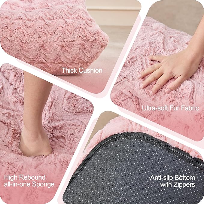 Bean Bag Chairs for Adults Giant Bean Bag Chair Memory Foam BeanBag Chair Bean Bag Sofa with Filler Faux Fur Fireside Beanbags Lazy Sofa for Living Room Bedroom Office (Pink Chevron Single)