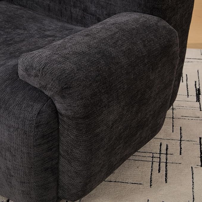 42 Mid-Century Modern Oversized Accent Armchair Comfy Upholstered Chenille Boneless Single Sofa Chair Wide Armchair Reading Chairs for Living Room Bedroom Office (Black)