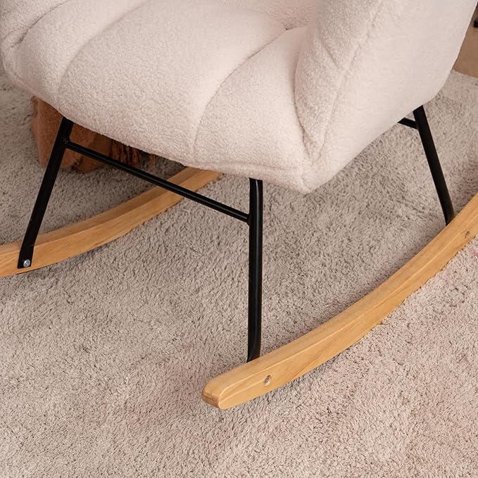 Swinging Chair Daycare Teddy Cushion high backrest Gliding Joystick Reading Chair Modern Swinging Accent Chair Gliding Lounge Chair Suitable for Living Room Daycare Bedroom (Ivory)