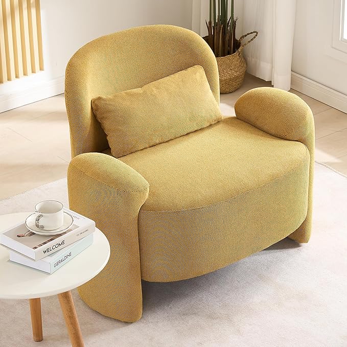 LOULENS Oversized Accent Chair Modern Linen Fabric Lounge Armchair for Living Room Upholstered Comfy Reading Single Sofa Chair for Bedroom Waiting Room Corner Office Yellow