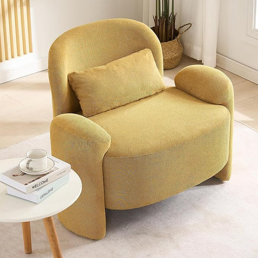 LOULENS Oversized Accent Chair Modern Linen Fabric Lounge Armchair for Living Room Upholstered Comfy Reading Single Sofa Chair for Bedroom Waiting Room Corner Office Yellow