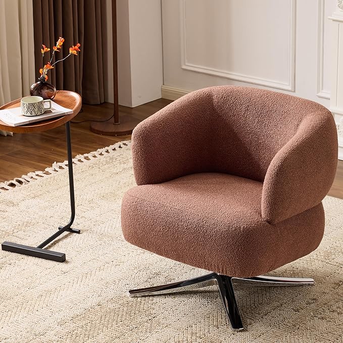 GDFStudio 360° Swivel Barrel Accent Chair Cuddle Style Single Sofa Lounge Chair for Living Room Bedroom Study Balcony or Reading Corner Red