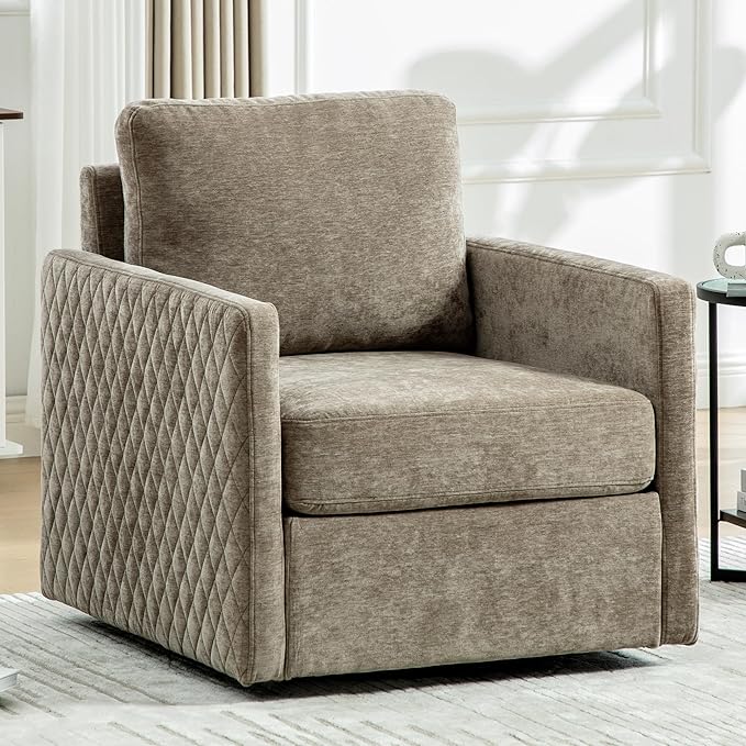 Chifee &amp Vingol 29.5 W Swivel Accent Chair Upholstered Swivel Chairs Mid Century Modern Chair for Living RoomTaupe