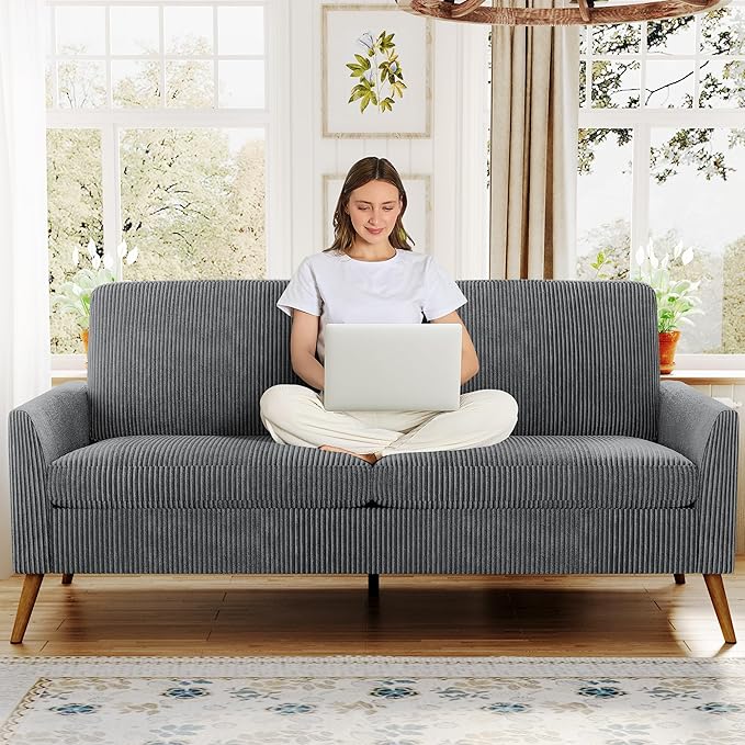 68 Loveseat Sofa Comfy Grey Corduroy Couches for Living Room Mid Century Modern Love Seat Sofa Tool-Free Setup Small Couches for Bedroom Office