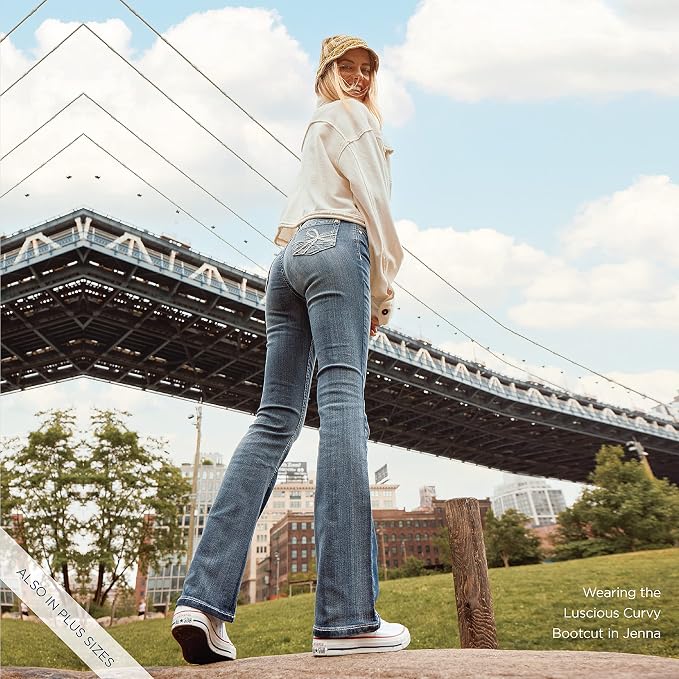 WallFlower Luscious Curvy Bootcut Jeans for Women Mid-Rise Insta Stretch Denim Size-Inclusive Juniors Jeans