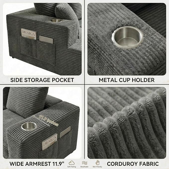 Realbear 108 Cloud Sectional Couch Sofa with L-Shape Chaise Modular Sectional Couch with Deep Seat for Living Room Bedroom No Assembly Required (Gray 108 Right Facing Chaise)