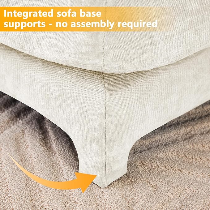 Livavege 105.9 U Shaped Modular Sectional Sofa Couches for Living Room Modern Comfy 3 Seater Couch with 2 Ottoman Thick Cushions &amp Solid Wood Frame Upholstered Chenille Deep Seat Sofas Beige