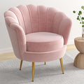 DAGONHIL Mid Century Modern Upholstered Accent ChairPetal Vanity ChairRetro Leisure Velvet Single Sofa with Golden Metal Legs for Living Room/Bedroom(Light Pink)
