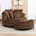 Chifee &amp Vingol 59.8 W Oversized Accent Round Chair Large Barrel Chair with Ottoman &amp Movable Wheels &amp 5 Pillows Faux Fur Fabric - Brown