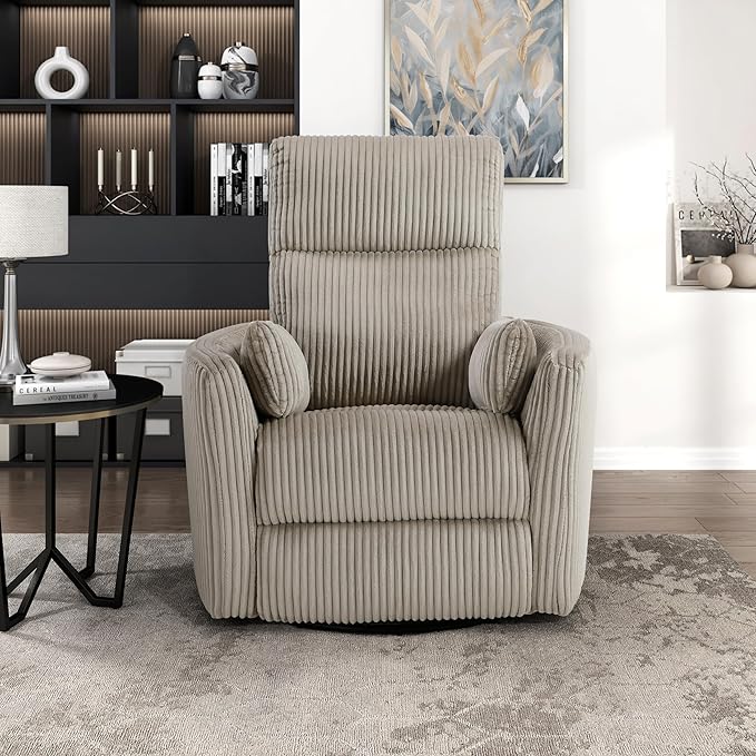 Lexicon Modern Swivel Glider Recliner Chair Nursery Glider Corduroy Fabric Upholstery Recliner with 2 Lumbar Pillows Manual Reclining Sofa Chair for Living Room/Office/Apartment Taupe