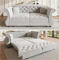 83.8 Queen Size Sleeper Sofa Bed 3-in-1 Convertible Pull Out Chesterfield Sleeper Couch Oversized Velvet Flower Button Tufted Loveseat Sofa for Living Room Small Spaces Grey