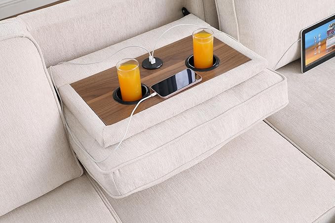ERYE L-Shaped Pull Out Sleeper Couch Bed Modern Chenille Upholstered Button Tufted Corner Couch Reversible Sectional Sleeper Sofa Bed W/Storage Chaise Cup Holders