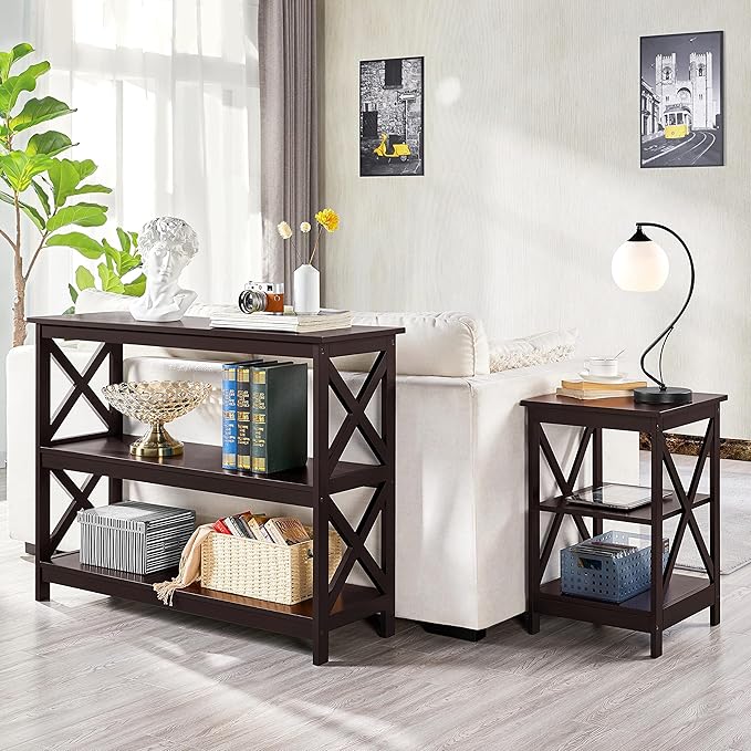 Yaheetech Television Stands &amp Entertainment Centers with 3 Tier Storage Shelf TV Stand for Living Room Espresso