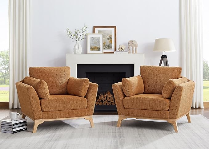 VANOMi Large-Sized Accent Chair Thick Cushion Bedroom Reading Chair Comfortable Living Room Single Sofa Boucle Curry