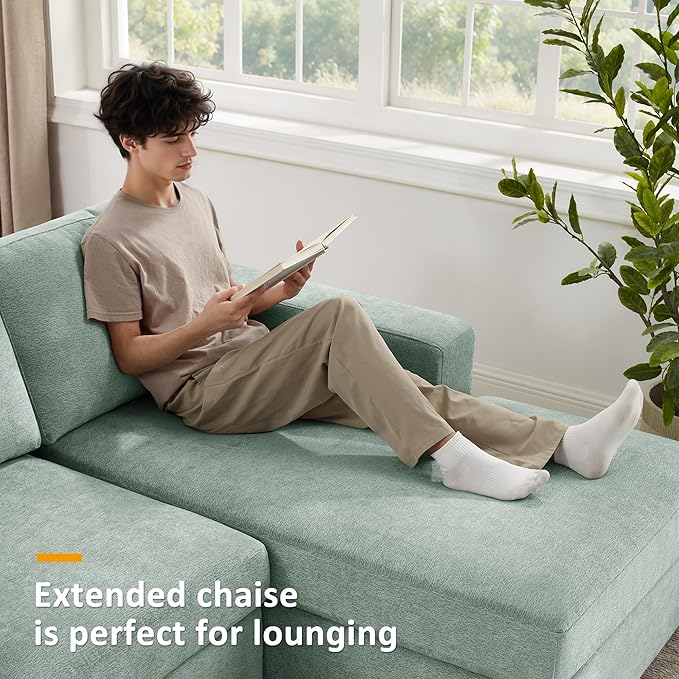 VANOMi 118'' U Shaped Sectional Sofa 4 Seat Modern Sectional Couch Double Chaise Longue Cozy Chenille Sofa Couches for Living Room Apartment Mint