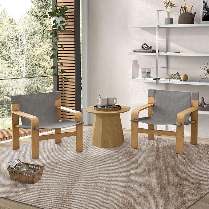 Mid-Century Accent Chair with Wide Armrest &amp Solid Wood Frame Detachable and Washable Armchair Modern Living Room Reading Chairs for Bedroom Sunroom Bedroom BalconyLight Grey