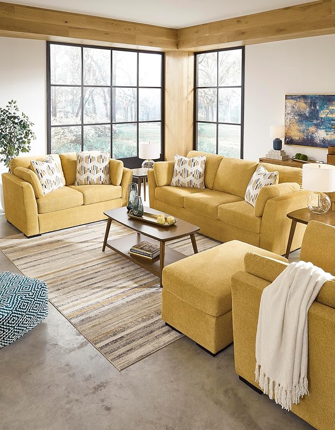 Signature Design by Ashley Keerwick Scandinavian Sofa with 4 Toss Pillows Yellow