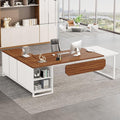 Tribesigns 70.8-Inch Executive Desk with 55-Inch File Cabinet Large L Shaped Computer Desk with Storage Cabinet and Shelves Modern L-Shaped Desk for Home Office Walnut &amp White