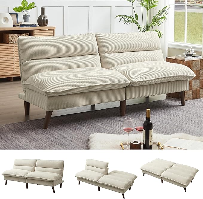 Convertible Futon Sofa Bed 72 Loveseat Couch Modern Folding Futon Couch with 3-Level Adjustable Backrest Sleeper Recliner Couches for Living Room/Guest Room/Apartment/Small Spaces Beige