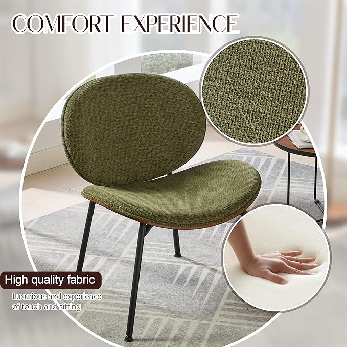 Mid-Century Modern Accent Chair Fabric Upholstered Lounge Chair Curved Back Side Chair for Living Room Bedroom Reading Nook Office (Green + Fabric Set of 1)