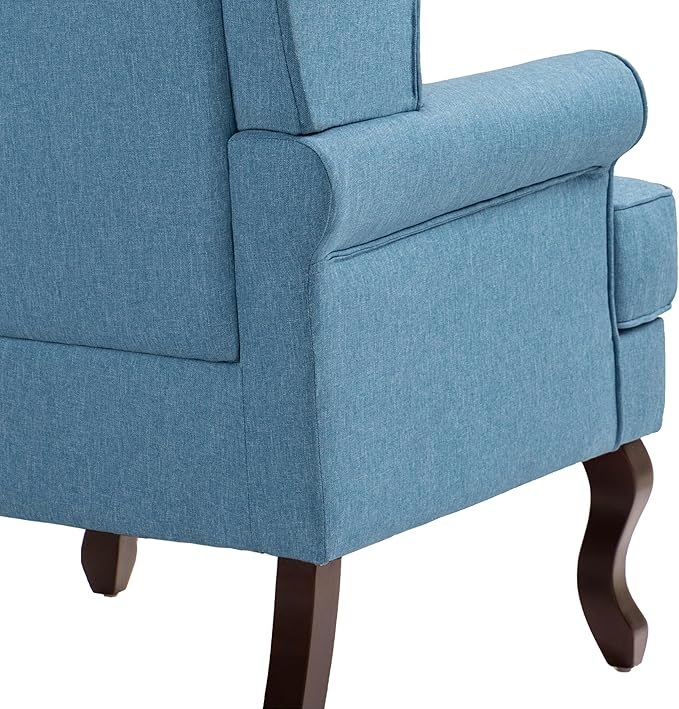 UIXE High Back Accent Chair for Living Room Comfy Upholstered Armchair in Fabric with Retro Solid Wooden Legs Traditional Arm Chair Single Sofa Reading Seat - Sky Blue