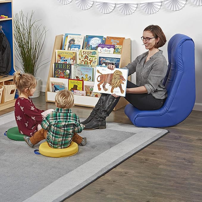 Factory Direct Partners Soft Tufted Floor Rocker - Cushioned Ground Chair for Kids Teens and Adults - Great for Reading Gaming Meditating TV - Blue 10488-BL