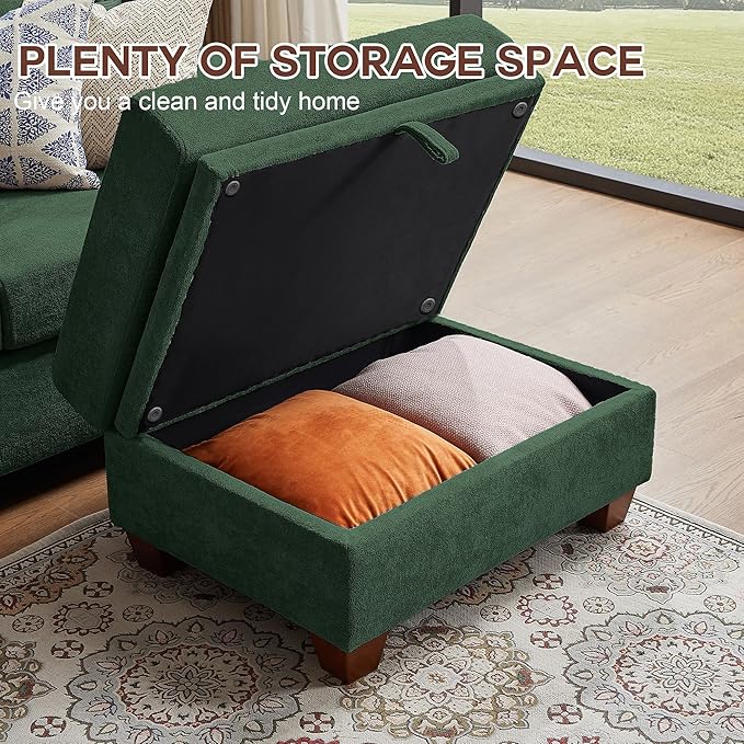 109 Convertible Sectional Sofa Modern Microfibe L Shaped Couch with Storage Chaise and Cup Holder 4 Seat Sofa Couches with Extra Headrests for Living Room Apartment Green