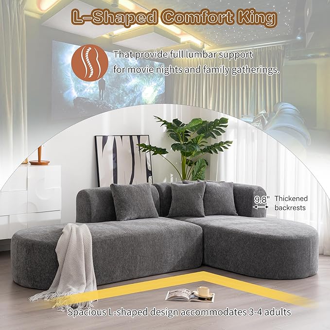 107.5 Curved Sofa for Living Room Versatile Design 4 Seater for Relaxation and Conversation Curved Seat with Wide Stitching Perfect for Living Room Bedroom Office (Grey-V02)