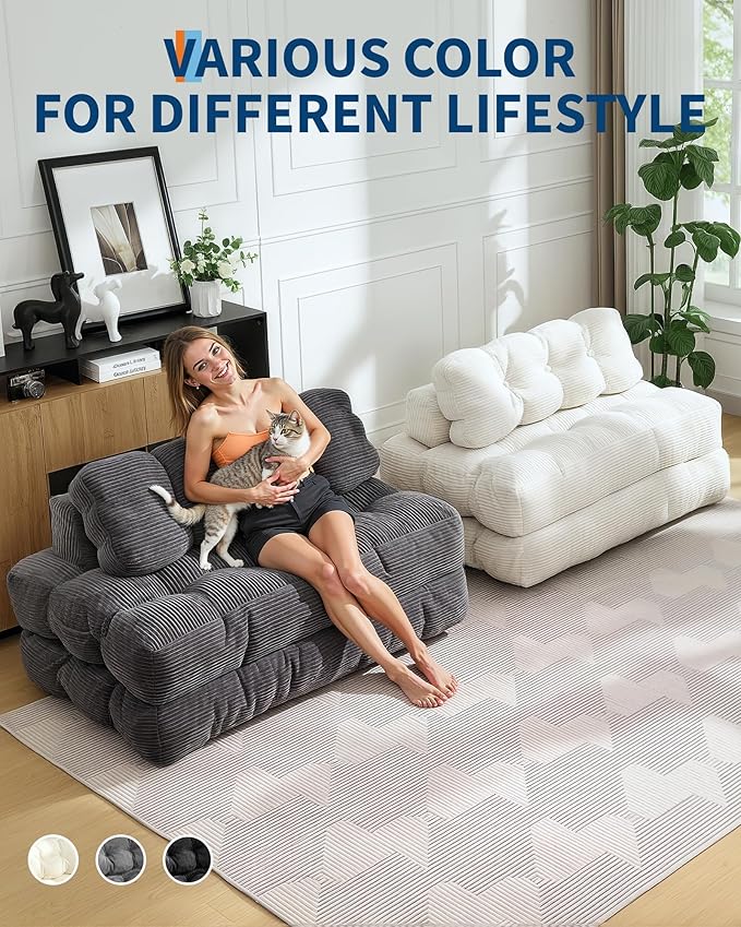 Folding Sofa Bed with Back Support Convertible Sleeper Chair with Pilow Foldable Matress Portable Fold Out Chair Bed Comfy Floor Sofa Lounge for Living Room Bedroom Grey Double