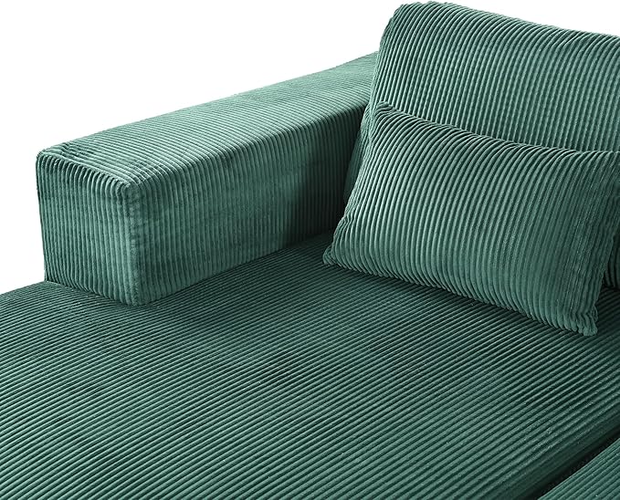 86-Inch Fluffy Corduroy Boneless Sleeper Daybed Loveseat Double Recliner Chaise Lounge Sofa Couches Floor Cloud Sofa Chaise W/4 Pillows for Home Apartment Living Room
