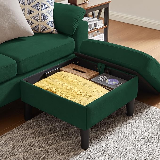 79 Convertible Sectional Sofa Modern L Shaped 3 Seat Couch with Reversible Ottoman for Living Room (Green)