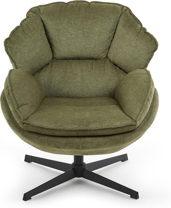 IWMH Swivel Accent Chair for Living Room Upholstered Armchair with Metal Legs Lounge Sofa Chair Comfy Leisure Chairs for Bedroom Reading (Green)