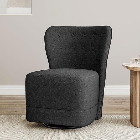 BELLEZE Swivel Accent Chair Modern Upholstered 360° Swivel Barrel Chairs Comfy Small Club Chairs for Nursery Hotel Bedroom Office Lounge - Cortona (Dark Grey)