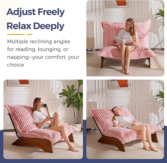 MAXYOYO Adjustable Living Room Chair 3-Position Bean Bag Chair with Removable Cover Upholstered Accent Chair with Frame Soft Reclining Lounge for Bedroom Apartment Office Pink