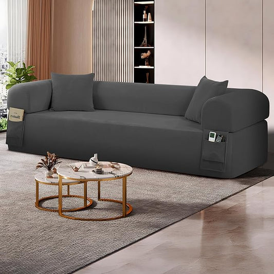 AC Pacific 3-Seater Sofa with Pillows &amp Storage – Low-Profile Hybrid Design Pocketed Springs &amp High-Density Foam Gray Fabric Couch for Living Room Apartment Charcoal