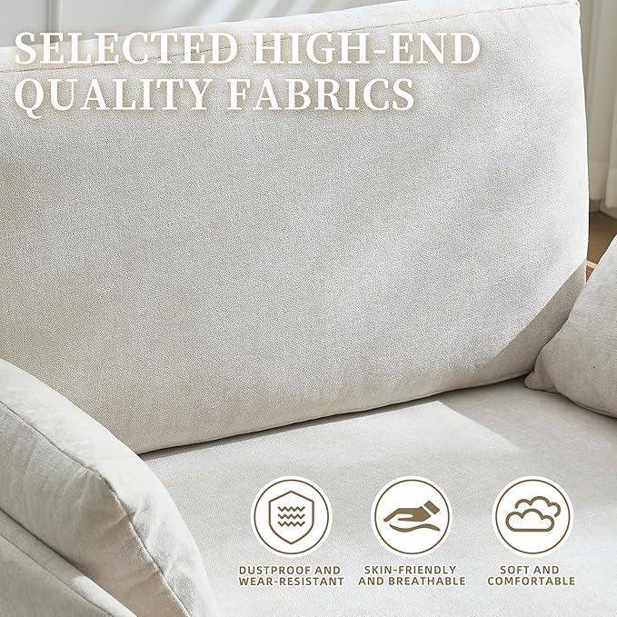 Mid-Century Modern Accent Chair 2-in-1 Foldable Sofa Couch Convertible Sleeper Bed Extra Wide Upholstered Armchair with 3 Pillows &amp Side Pocket for Living Room Bedroom (Beige)