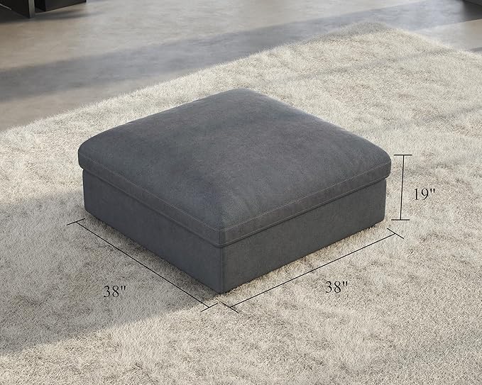 PaPaJet Modular Sectional Sofa 38 Inches Down Filled Sofa Ottoman Comfy Couch for Living Room Grey Linen
