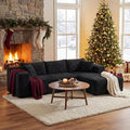 FUFU&ampGAGA 105.9” Modular Sectional Sofa with Chaise L-Shape Corduroy Cloud Couch with Pillows Modern Boneless Sofa for Living Room Apartment No Assembly Required Black 105.9”W x 68.9”D x 26.4