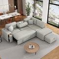 86.6 L-Shaped Sectional Sofa Couch Chenille Upholstered Pull-Out Sofa Bed Sleeper with a Movable Ottoman and 2 Cup Holders for Living Room Apartment Offices (Grey-86.6)